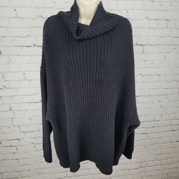 Free People Black Chunky Knit Oversized Heavyweight Sweater Size Medium M - Picture 1 of 12